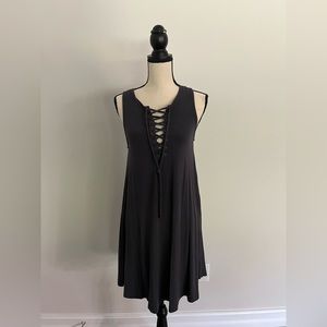 Dark grey deep v lace neck dress